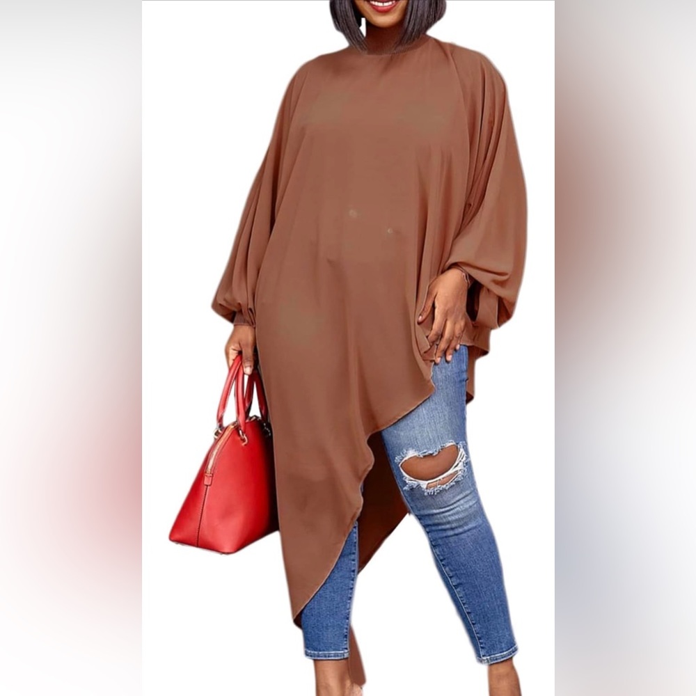 LYANER Women's Asymmetrical High Low Long Sleeve Blouse Tunic Size Mediun